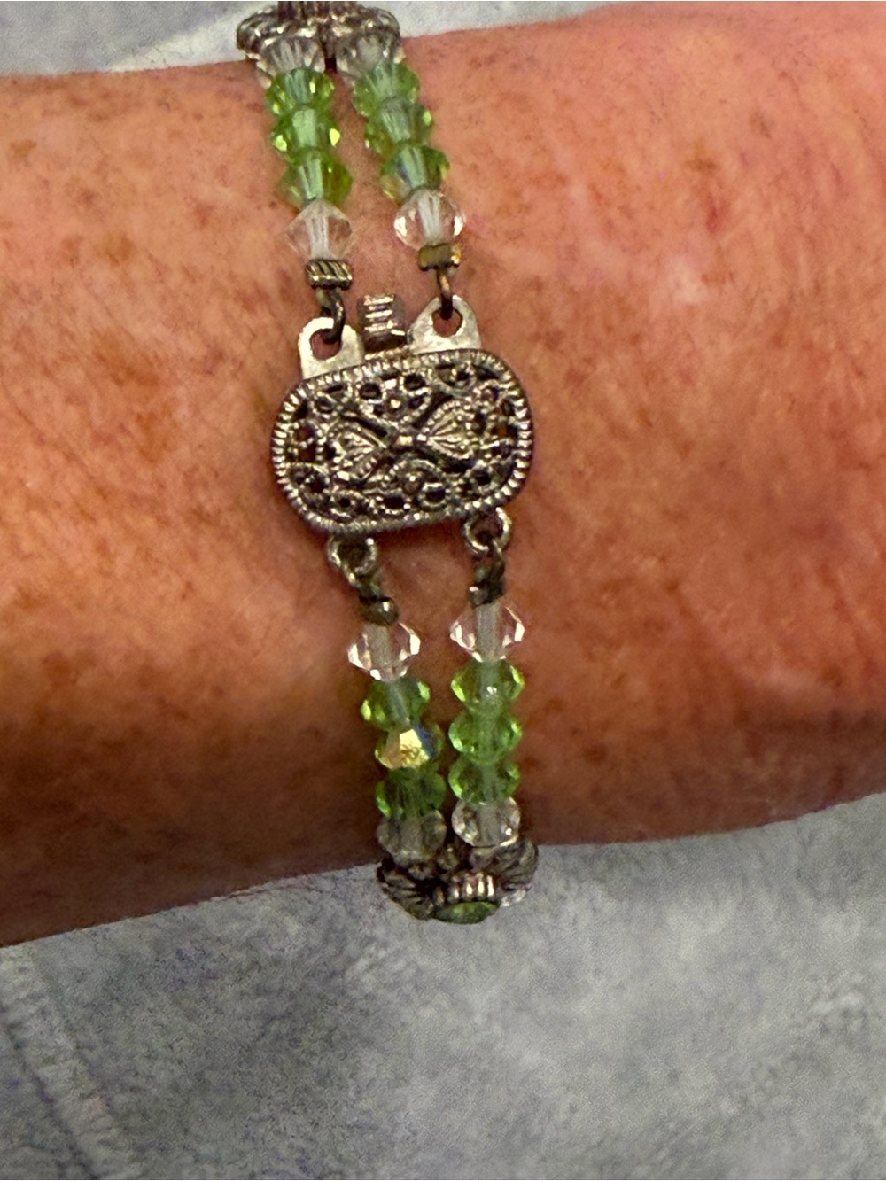 🌿💚 One-of-a-Kind Upcycled Vintage Crystal Bracelet | Boho
